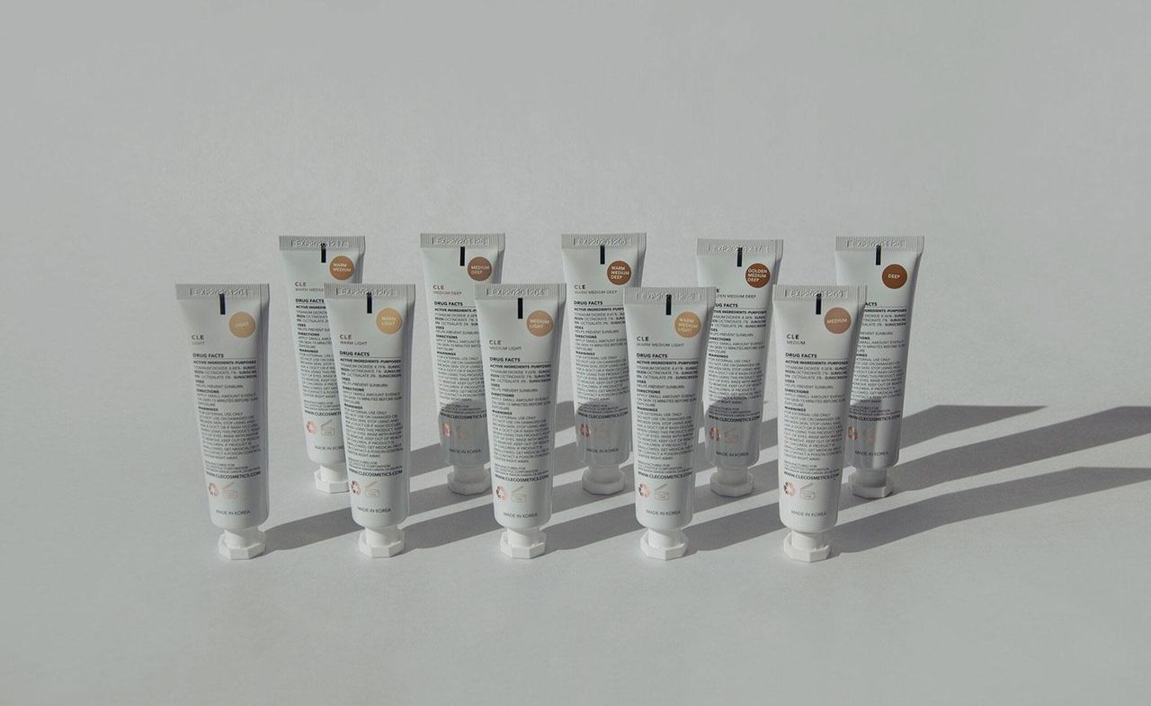 White bottles of Cle&#039;s CCC cream Korean sunscreen and skincare 