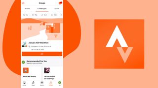 Strava fitness app logo and view of the challenges page