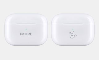 Text and emoji engraved onto 2 AirPods Pro charging cases