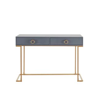 grey desk with gold legs
