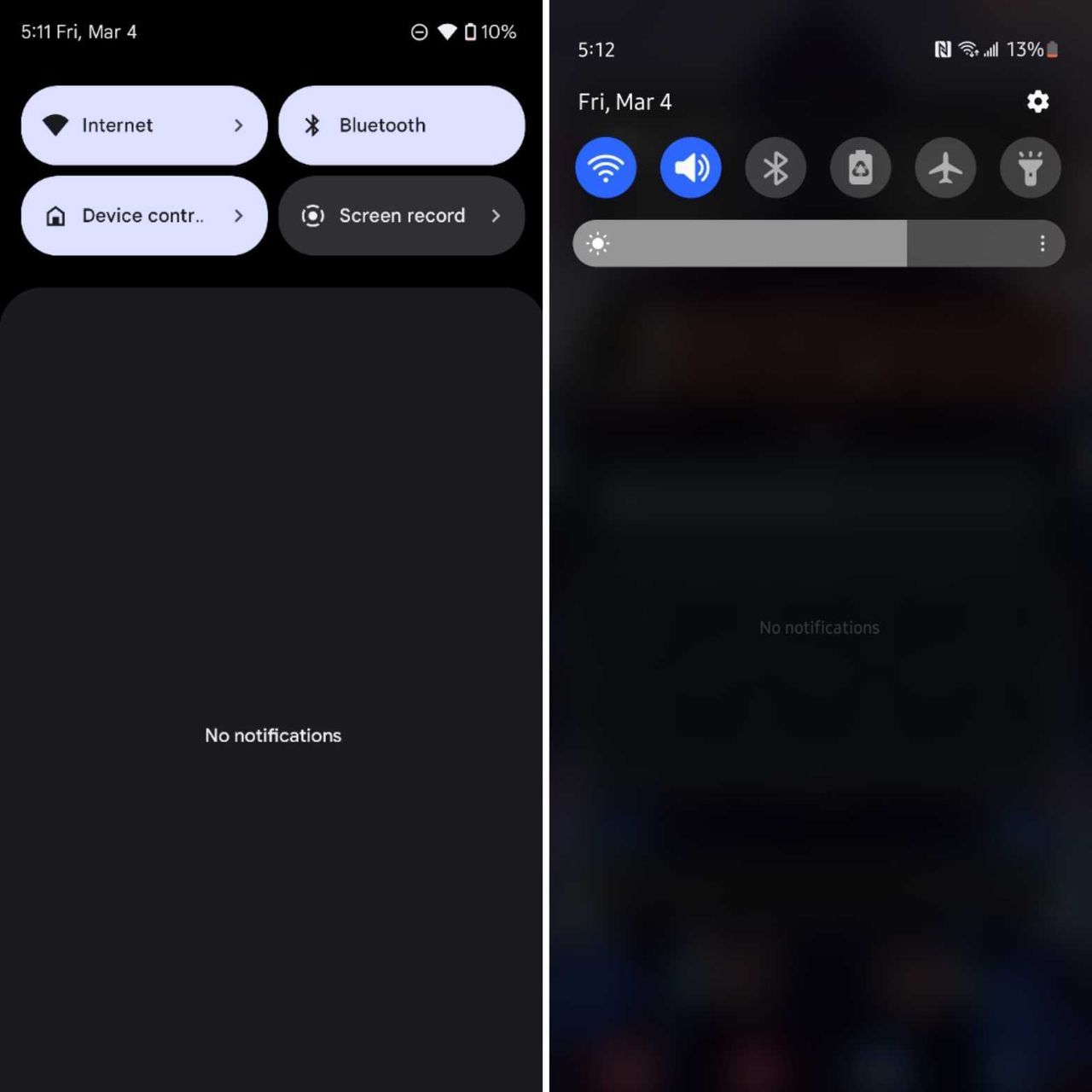 Comparison between the Pixel Launcher UI and One UI 4