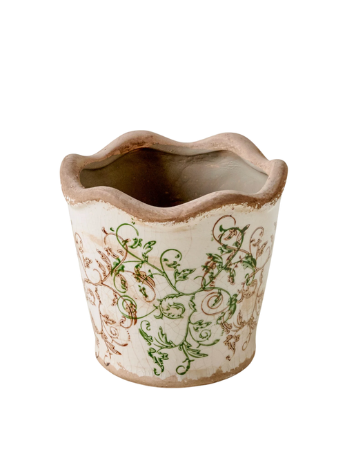 Green Scalloped Distressed Planter