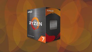 A AMD Ryzen 7 CPU on a dark, abstract background