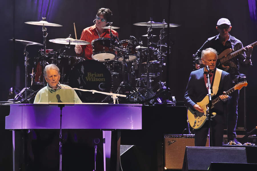 Brian Wilson and Al Jardine , original members of the Beach Boys, perform in concert at the Etess Arena in Hard Rock Atlantic City on October 16, 2021 in Atlantic City, New Jersey
