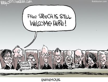 Political cartoon U.S. Supreme Court free speech Slants