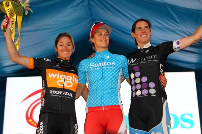 The podium - Rochelle Gilmore (Wiggle Honda), Kimberley Wells (Specialized - Securitor) and Jenny Macpherson (Liv Giant)