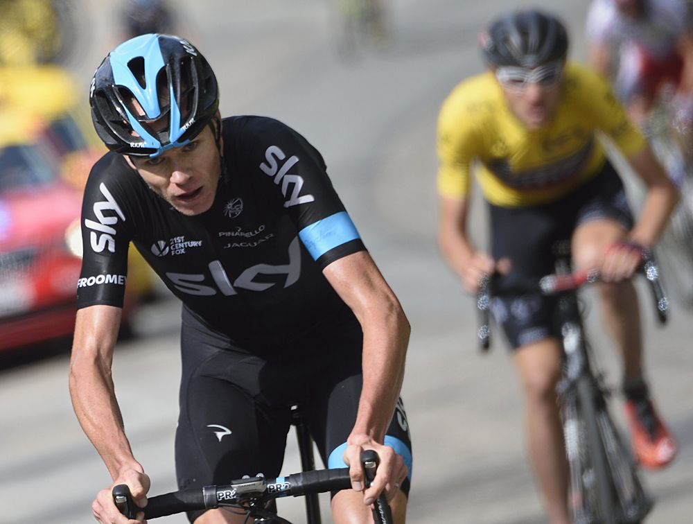 Chris Froome (Team Sky) attacks Tejay van Garderen (BMC)