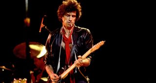 Keith Richards of the Rolling Stones onstage in 1981, playing a black Telecaster