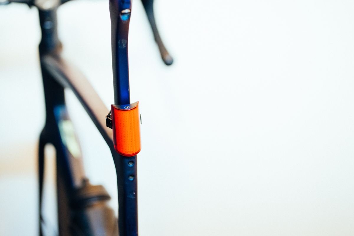 A close up of a bike light