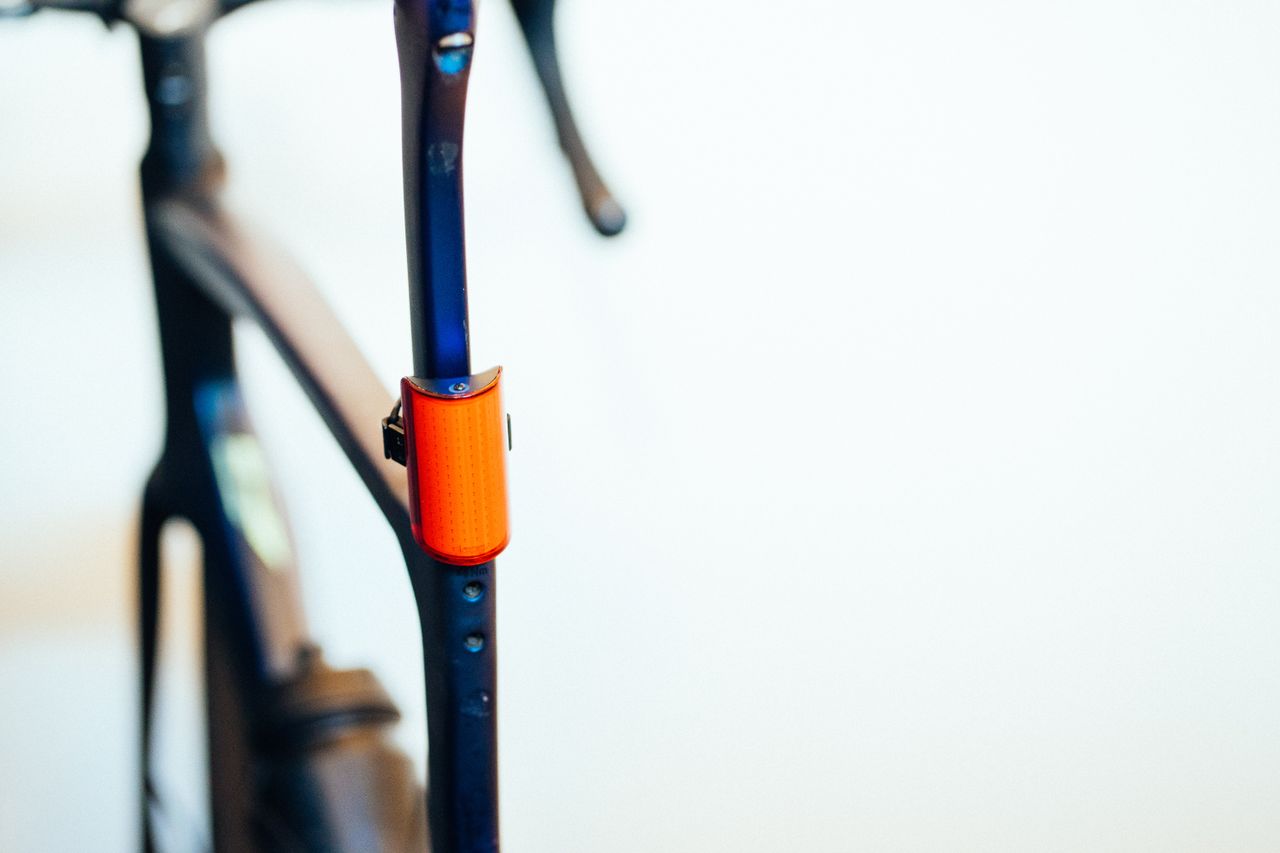 A close up of a bike light