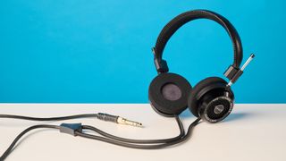 Grado SR325 photographed in front of a blue background