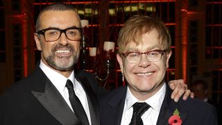Musicians George Michael and Sir Elton John attend a charity performance benefiting the Elton John AIDS Foundation's newly created Elizabeth Taylor Memorial Fund at the Royal Opera House on November 6, 2011 in London, England.