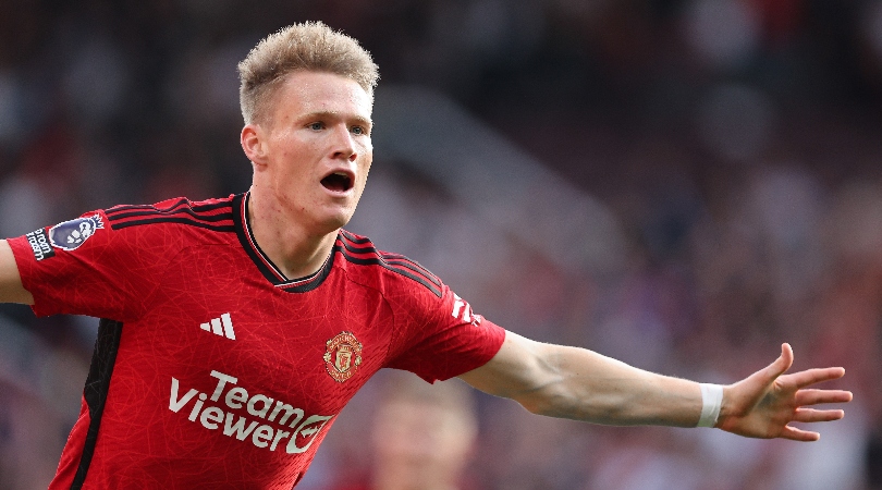 Scott McTominay celebrates his late double for Manchester United against Brentford in October 2023.