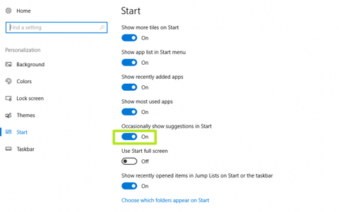 how to turn off suggested apps windows 10