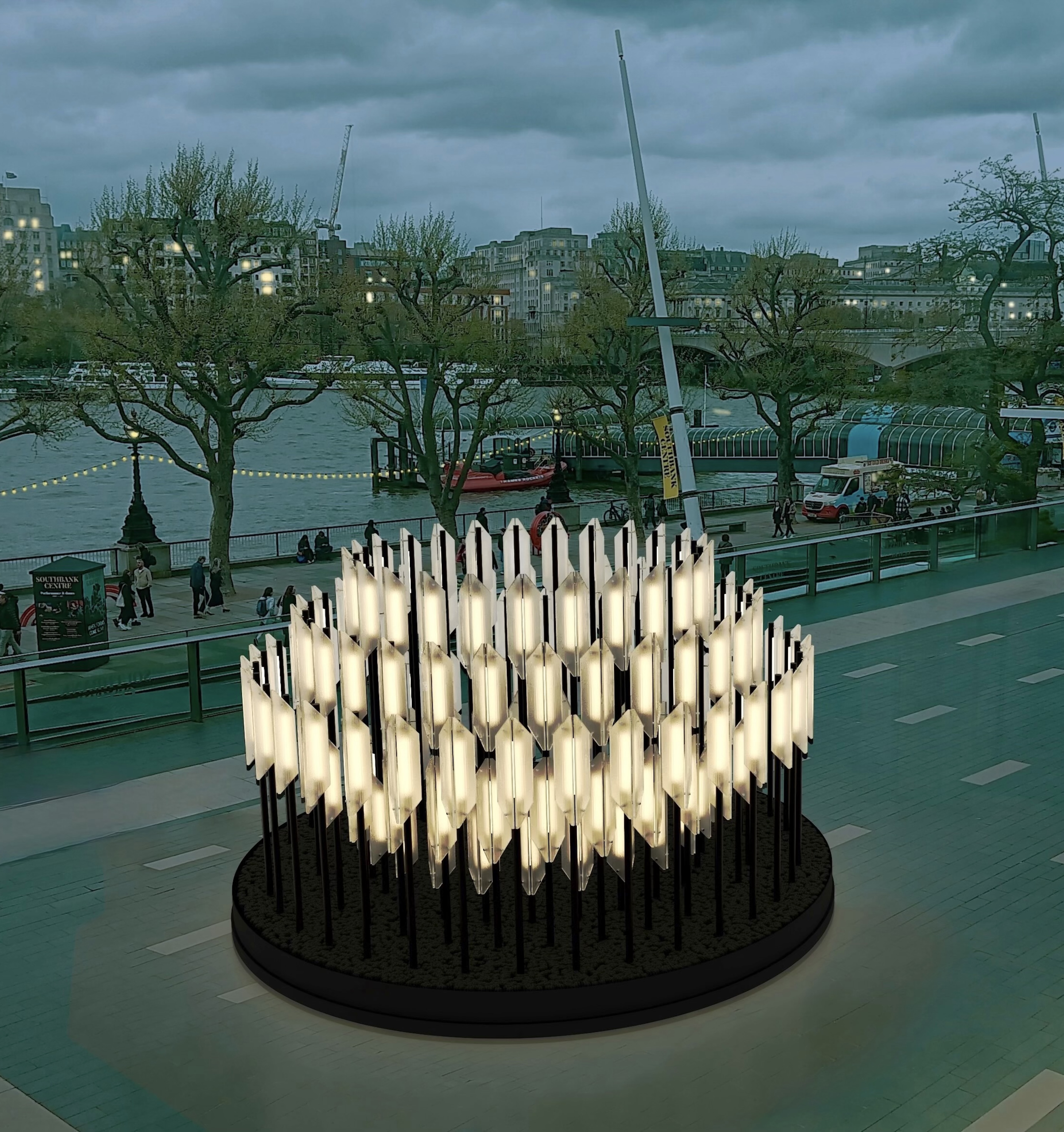 Renders of Lee Broom's sculpture 'Beacon' for London Design Festival