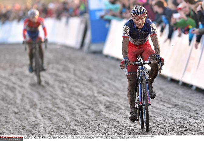 Francis Mourey crosses the line in third place