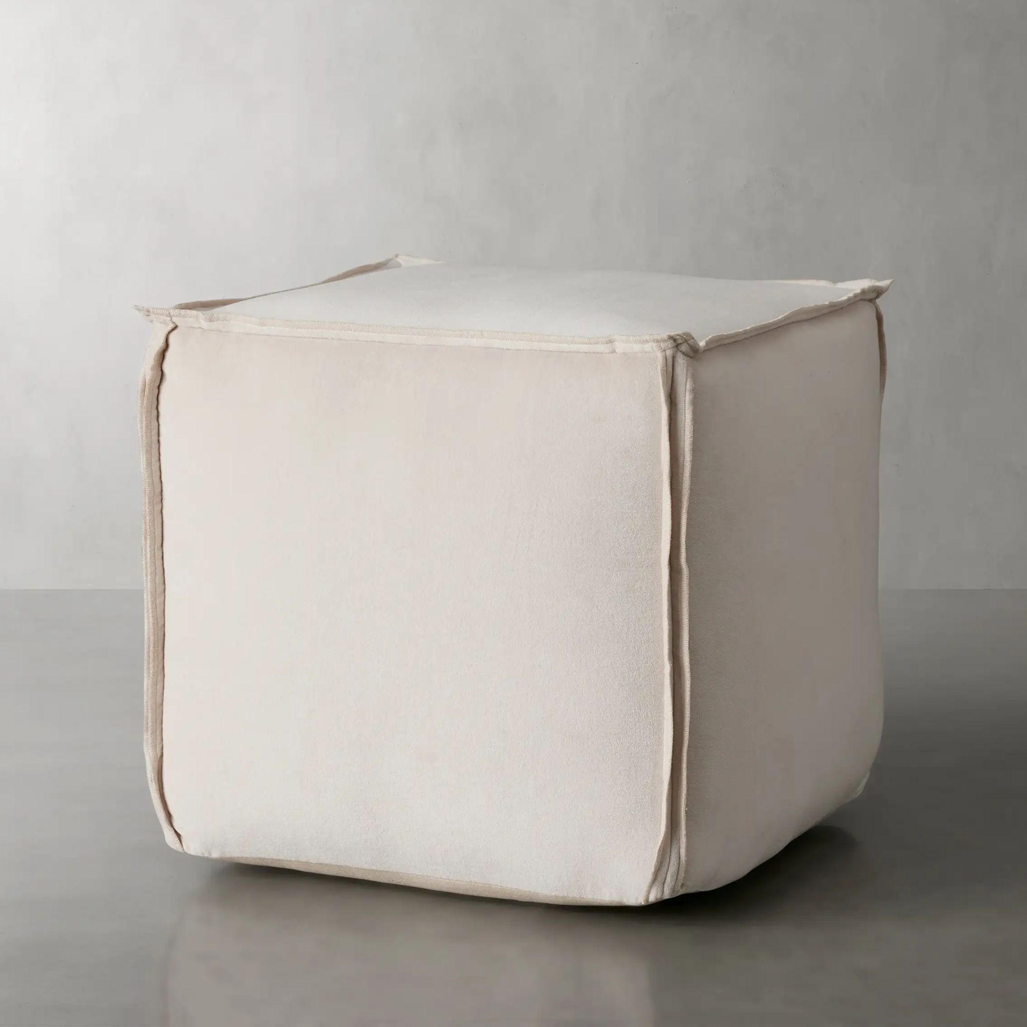 cream velvet square pouf