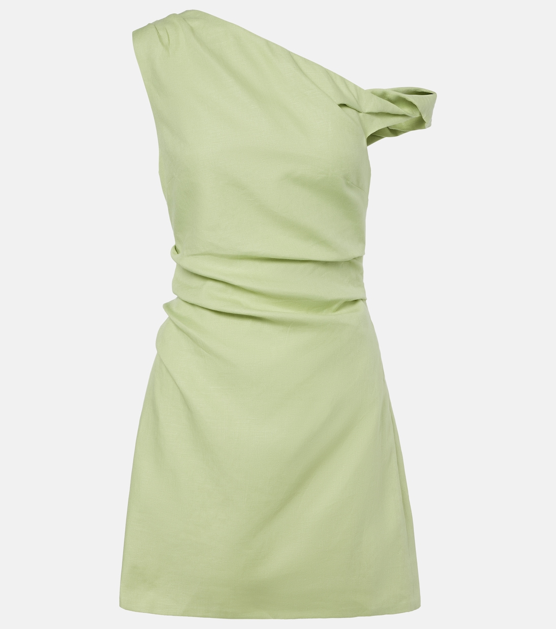 Asymmetric Linen Minidress in Green - Sir