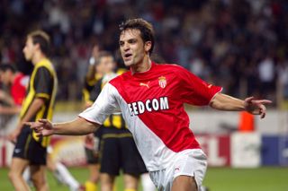 Fernando Morientes celebrates after scoring for Monaco against AEK Athens, 2003