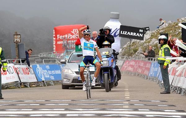 Spaniard Alberto Contador (Astana) wins on the Alto de l'Angliru in stage 13 of the 63rd Vuelta a Espa&ntilde;a.