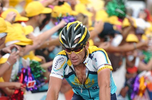 Lance Armstrong, attentive as ever, gained four seconds on Andy Schleck.