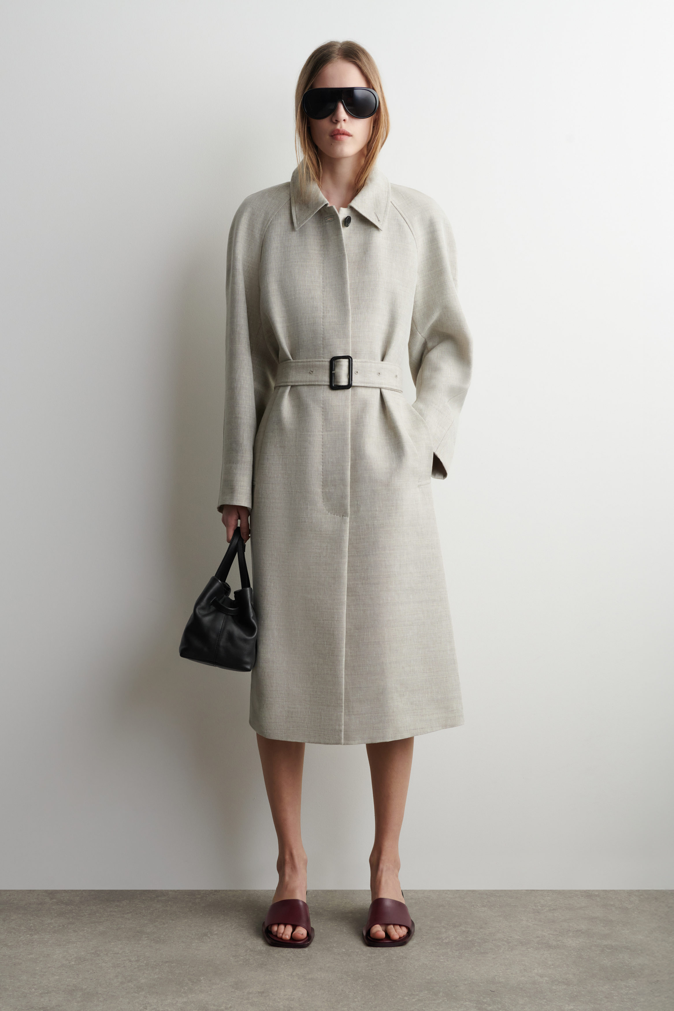 Linen-Wool Long Trench Coat