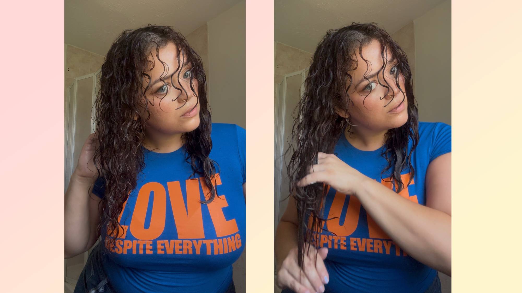 Raking product through curly hair