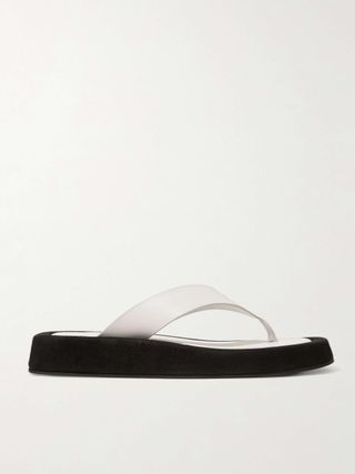 Ginza Two-Tone Leather and Suede Platform Flip Flops