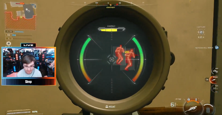 A still from a Simp stream showing the Gravemaker scorestreak in action.