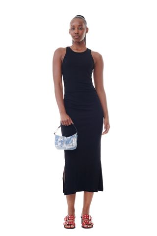 Black Soft Cotton Rib Tank Top Long Dress