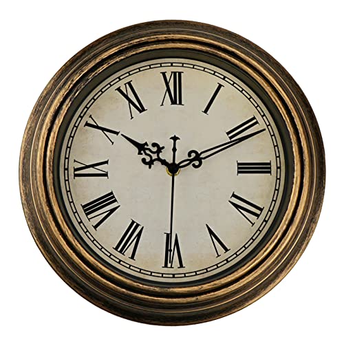 Diyzon Vintage Wall Clock, 12'' Retro Silent Non Ticking Classic Clocks, Roman Numerals Easy to Read, Quality Quartz Clock Battery Operated, Decorative Bedroom, Kitchen, Office