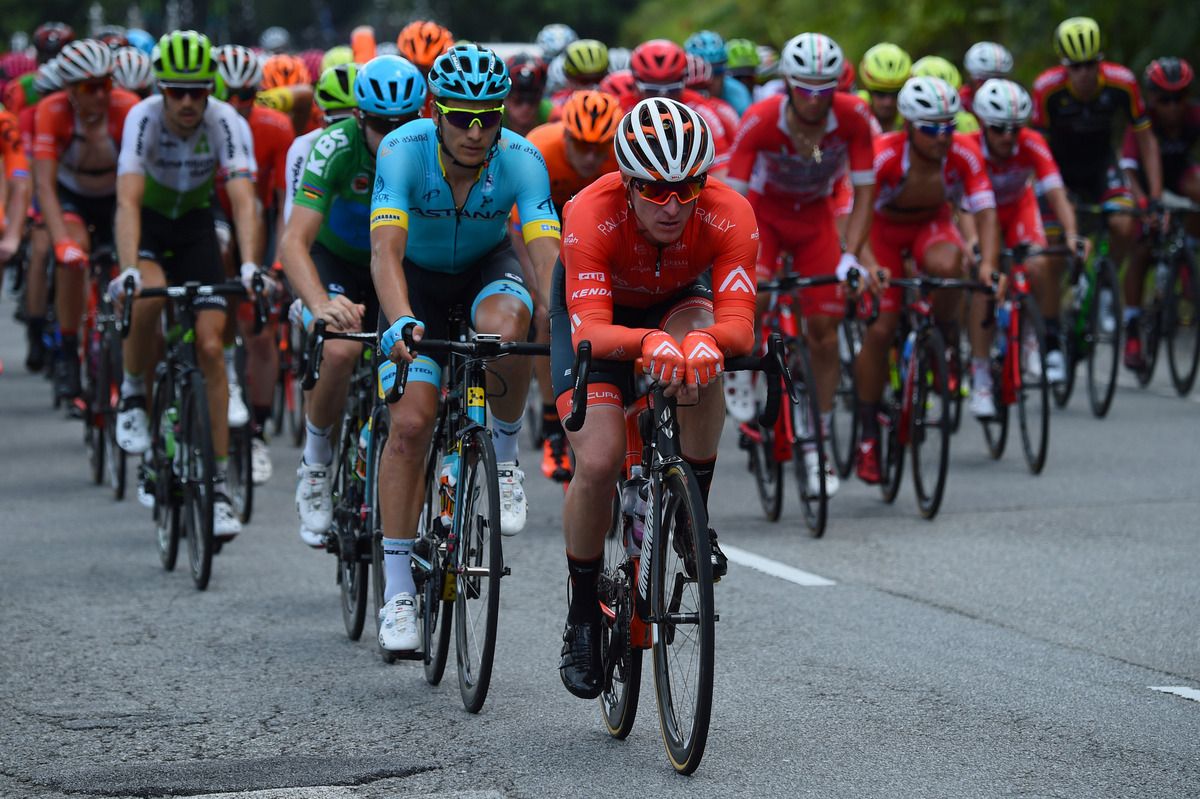 Bradley Huff (Rally Cycling) driving the peloton