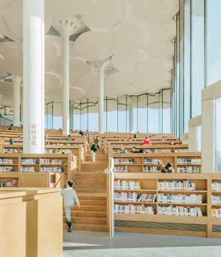 Shelving and seating area of Beijing City Library