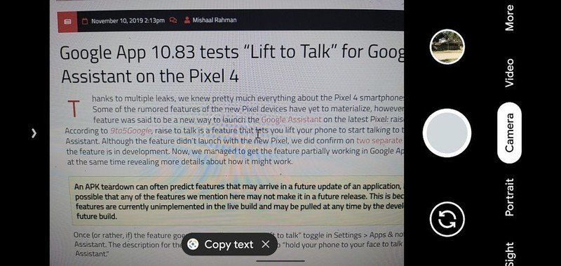 Google Camera copy text