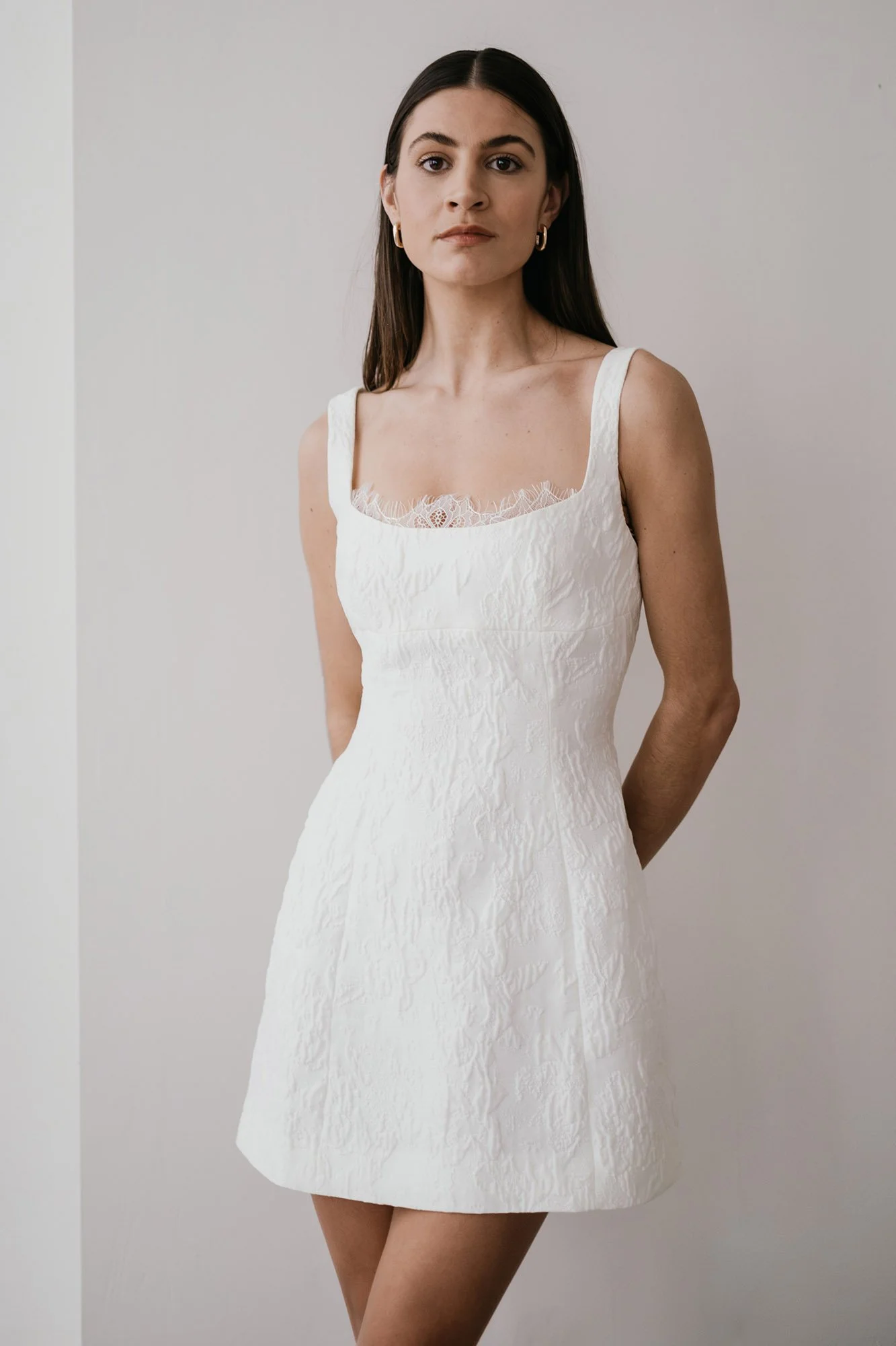 Eva | Jacquard + Lace Short Wedding Dress | Modern Bridal Mini &amp;mdash; Unbridled Studio