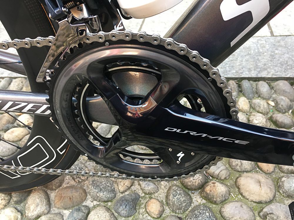 Sagan uses a Shimano Dura-Ace R9100 crankset with 54-42 chainrings