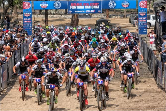 The start of the elite men's cross country race in Fontana