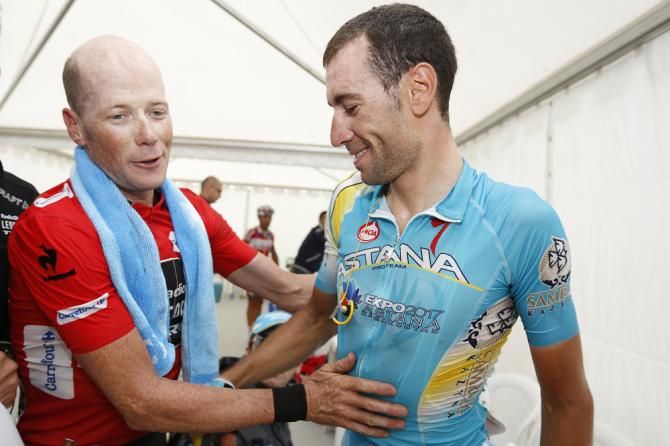 Horner and Nibali at the finish of stage 20 of the Vuelta