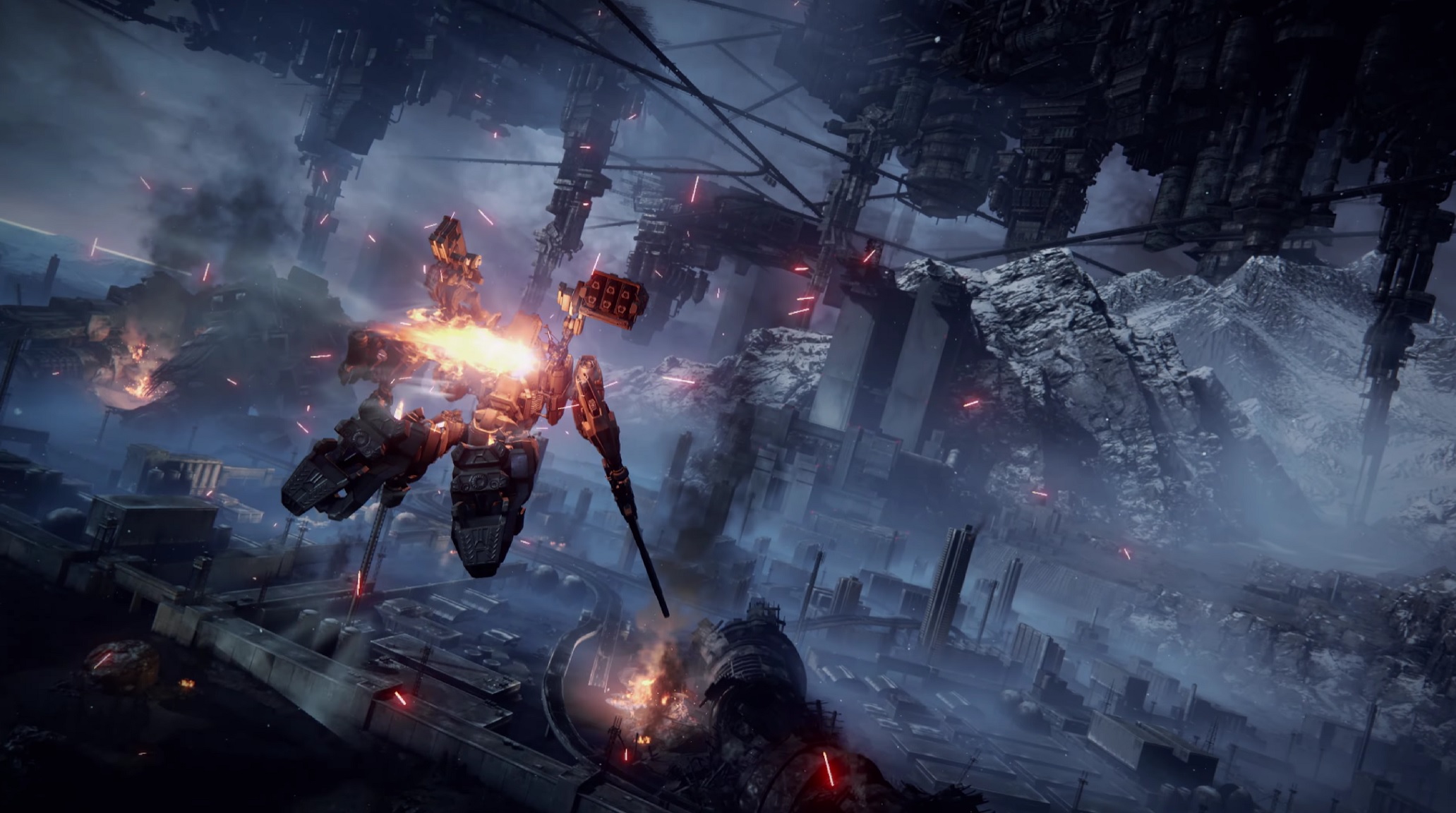 Armored Core 6: Fires of Rubicon imagem de voo de neve