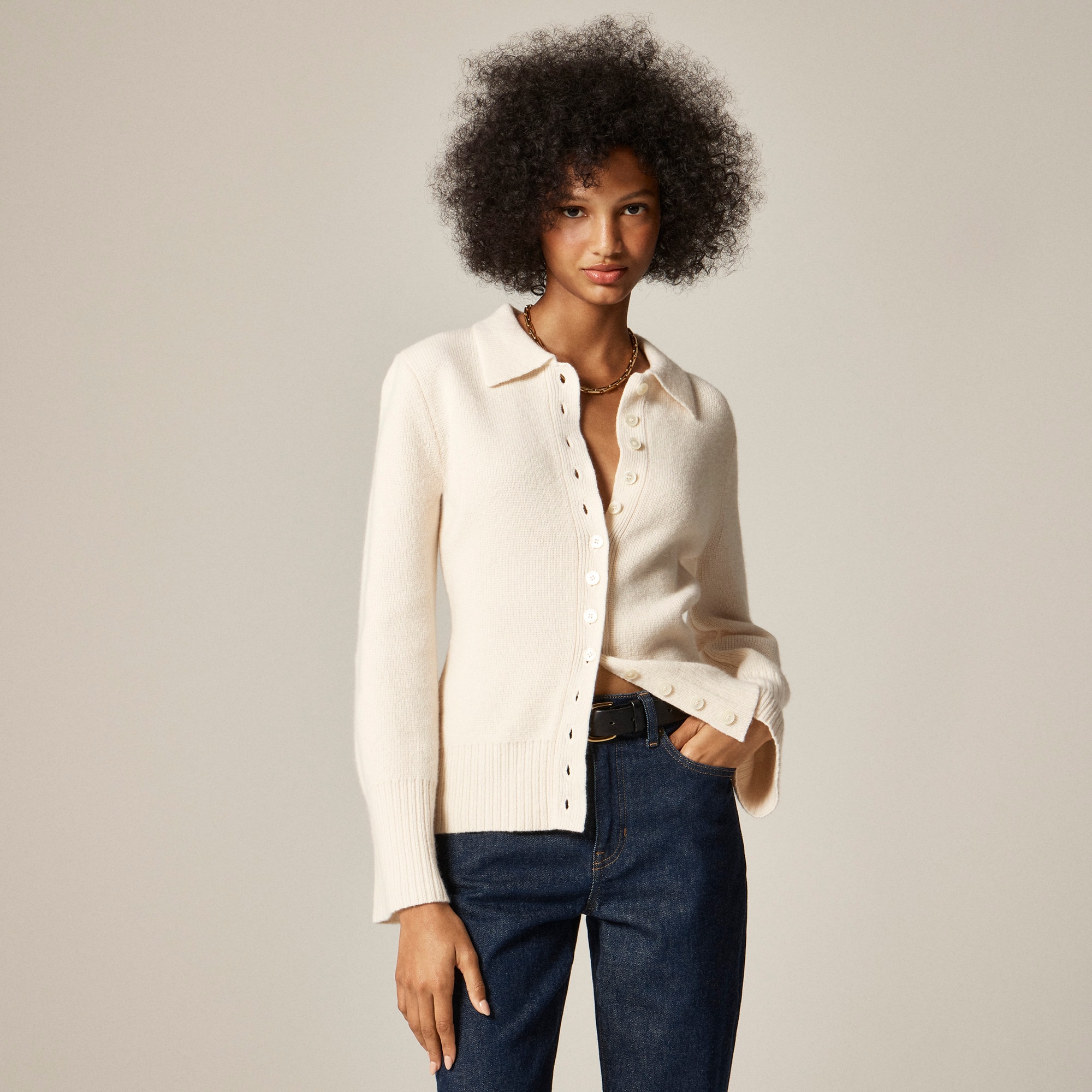 Milano-Stitch Cinched-Waist Cardigan