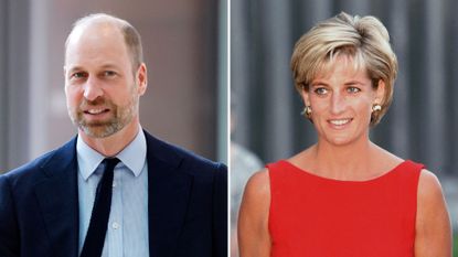 A composite of a picture of Prince William in 2026 and a picture of Princess Diana in 1997