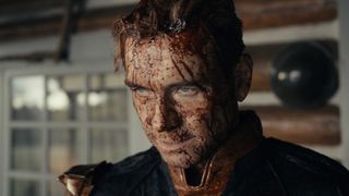 Homelander looks angry while covered in blood in The Boys
