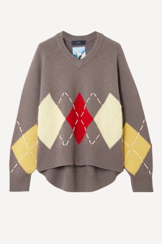 Sloane Embroidered Argyle Cashmere Sweater