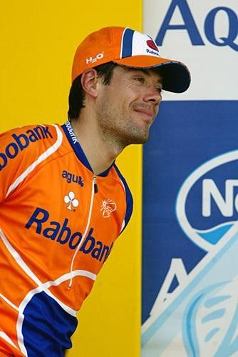 Oscar Freire (Rabobank) happy with the win but looking tired.