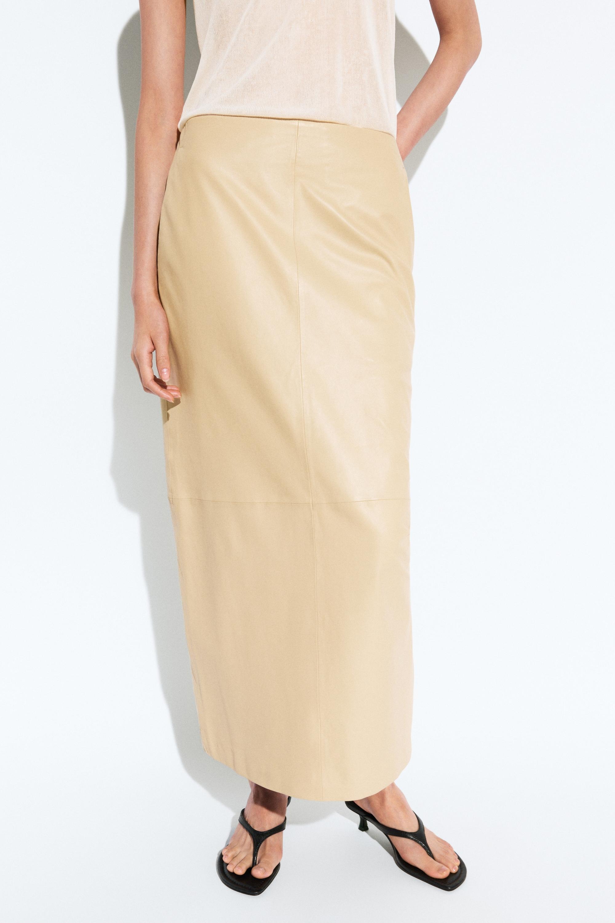 Massimo Dutti, Nappa Leather Midi Skirt