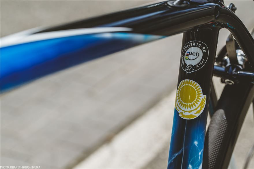 UCI and Astana logos on the seat tube