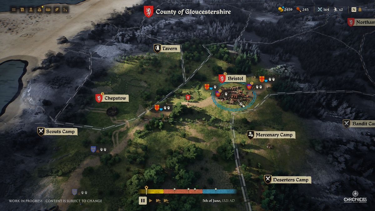 A screenshot from Chronicles Medieval showing a closer view of the world map