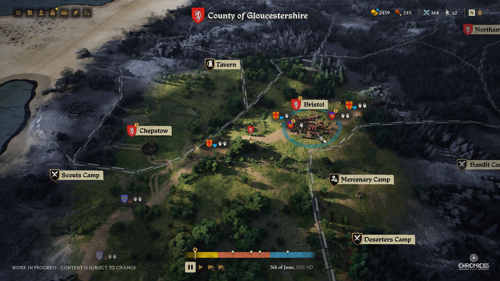 A screenshot from Chronicles Medieval showing a closer view of the world map