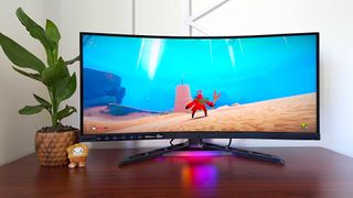 Lenovo Legion Y34wz-30 with Another Crab's Treasure gameplay on screen