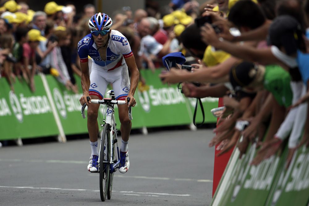 Thibaut Pinot approaches the finish of stage 17.